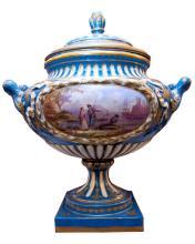 Large Antique Sevres Style Porcelain Tureen Compote Bowl with Lid
