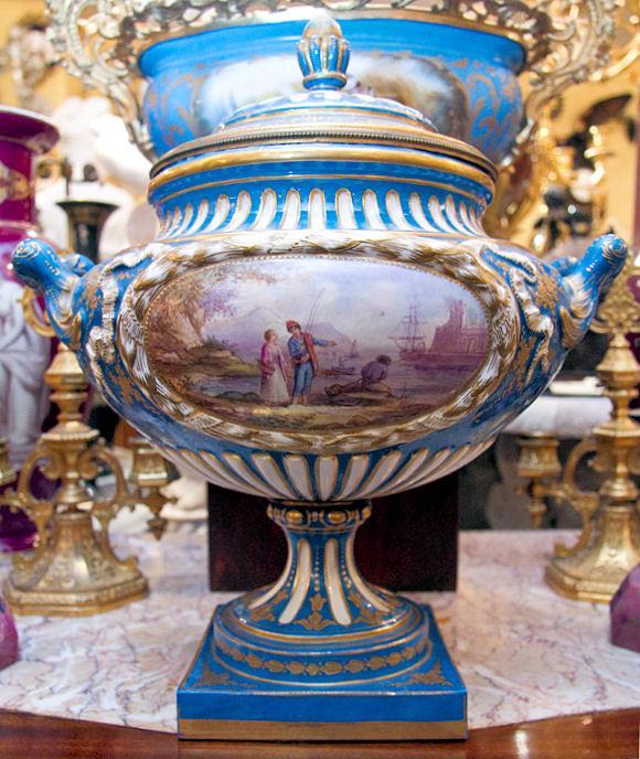 Large Antique Sevres Style Porcelain Tureen Compote Bowl with Lid