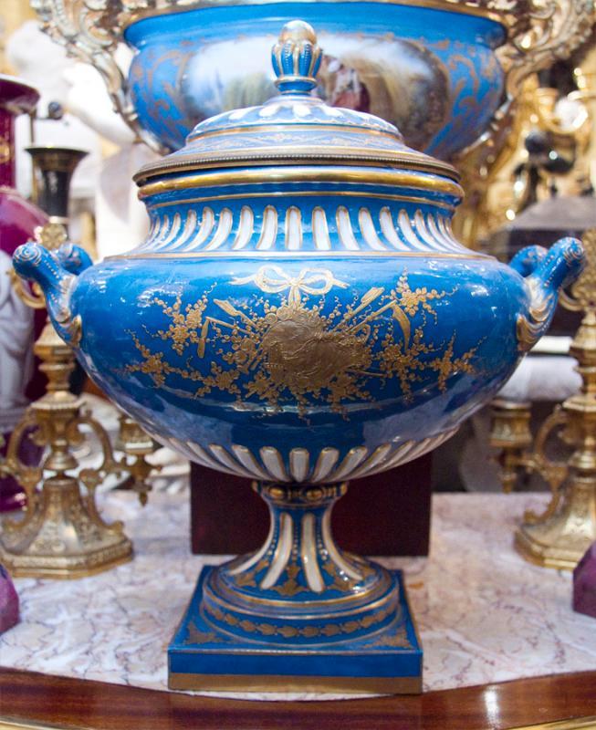 Large Antique Sevres Style Porcelain Tureen Compote Bowl with Lid