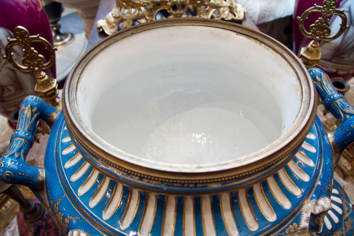 Large Antique Sevres Style Porcelain Tureen Compote Bowl with Lid