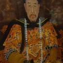 Pair Chinese Eglomise Reverse Painted Royal Emperor Empress Portraits on Glass