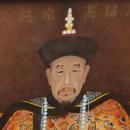 Pair Chinese Eglomise Reverse Painted Royal Emperor Empress Portraits on Glass