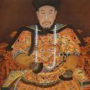 Pair Chinese Eglomise Reverse Painted Royal Emperor Empress Portraits on Glass