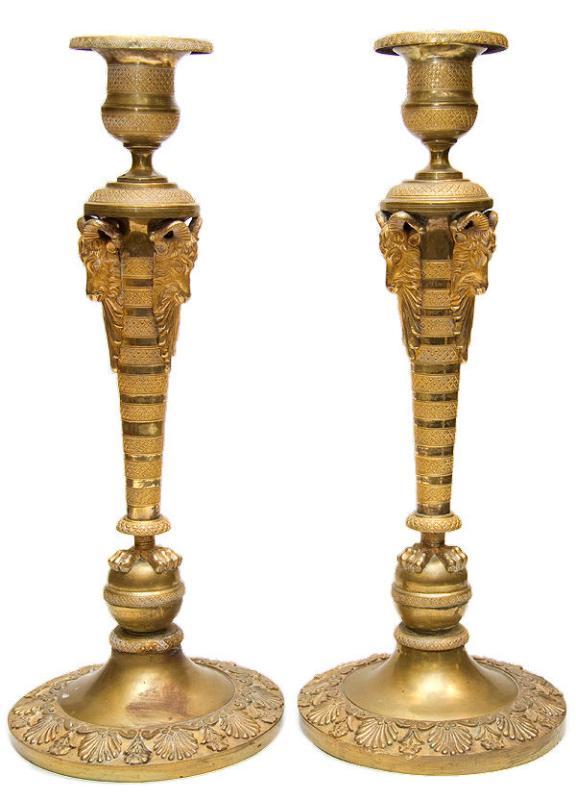 Pair Russian Empire Period Gilt Bronze Candlesticks