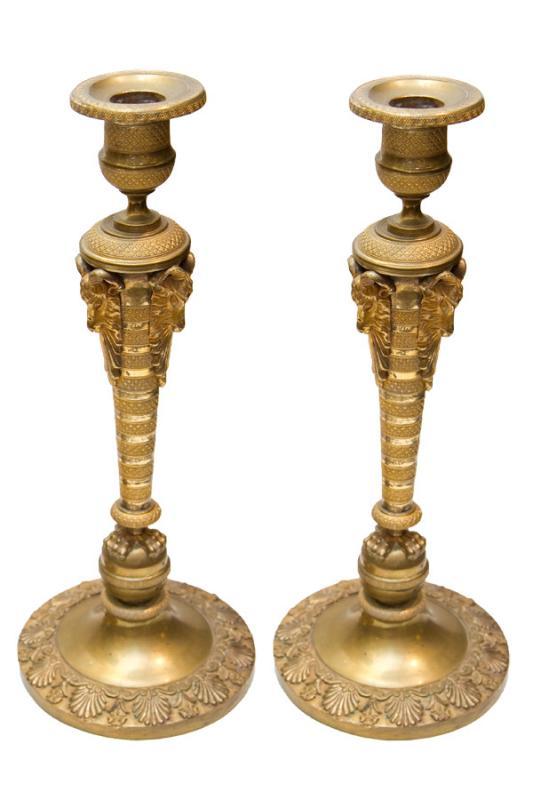 Pair Russian Empire Period Gilt Bronze Candlesticks