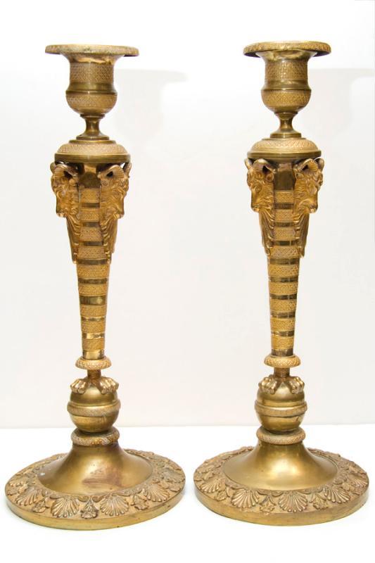 Pair Russian Empire Period Gilt Bronze Candlesticks