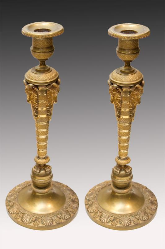 Pair Russian Empire Period Gilt Bronze Candlesticks