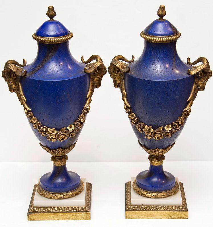 Pair English Georgian Adam Regency Style Gilt Bronze Urns