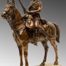 Beaux-Arts Bronze Sculpture of French Chasseur Cavalry Soldier on Horseback