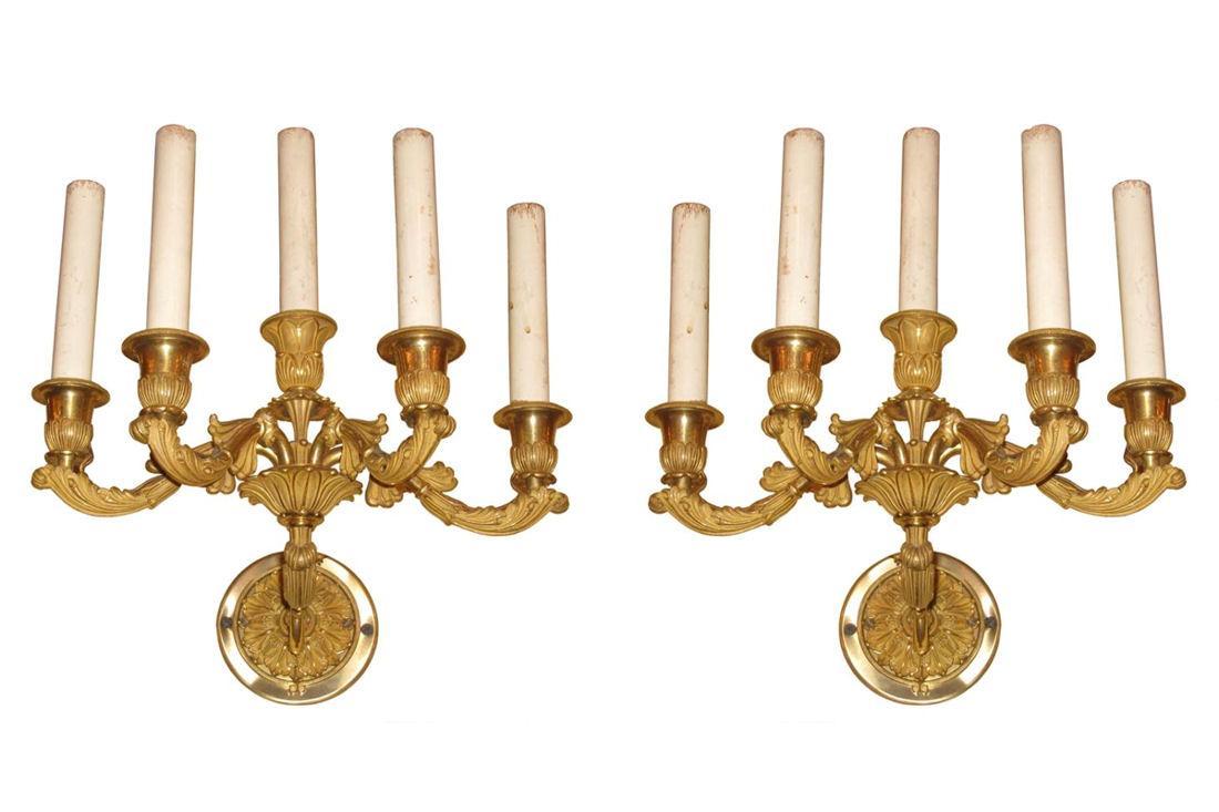 Pair French Louis XV Style Gilt Bronze Neoclassical Sconces