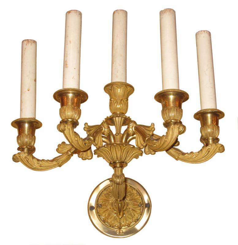 Pair French Louis XV Style Gilt Bronze Neoclassical Sconces