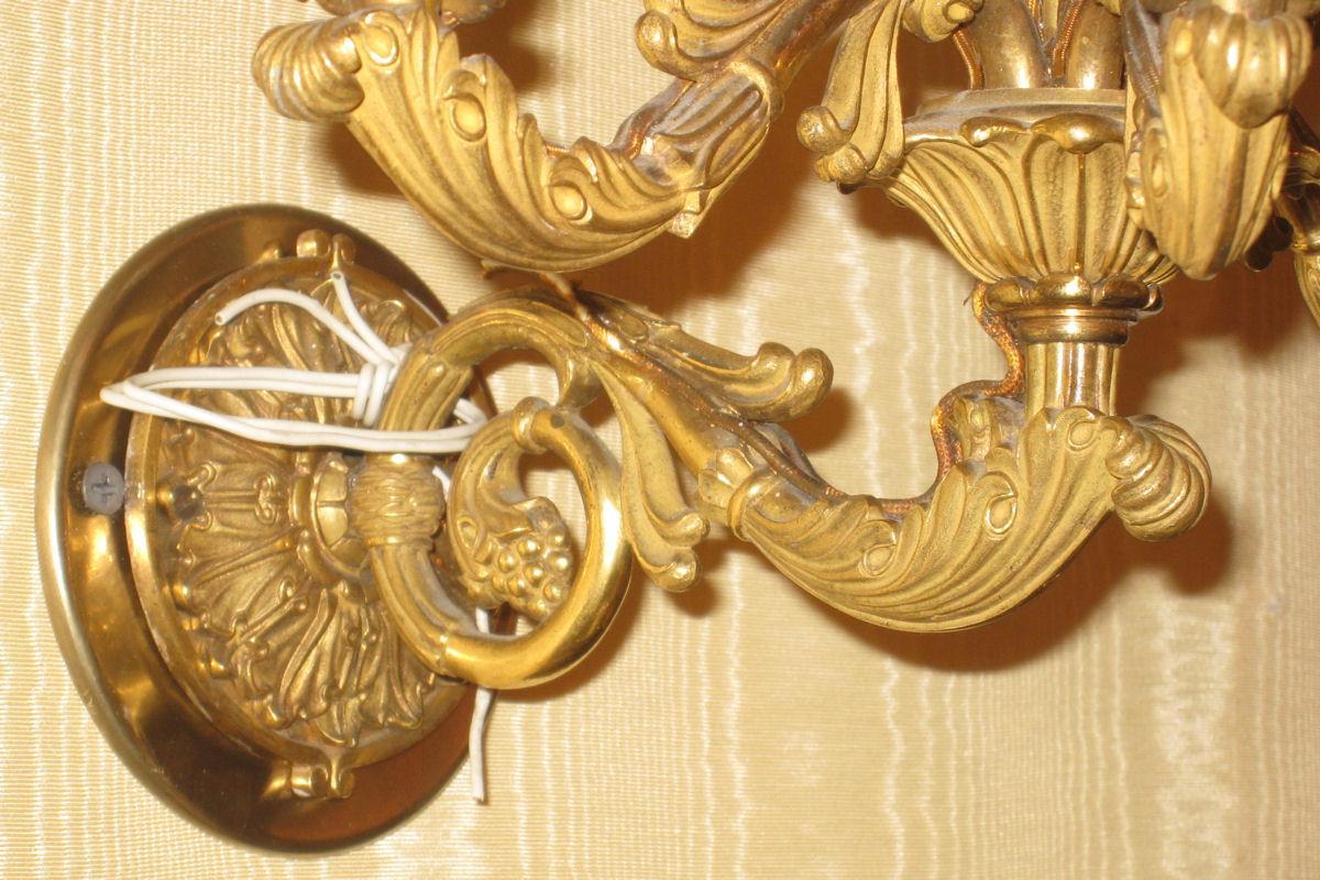 Pair French Louis XV Style Gilt Bronze Neoclassical Sconces