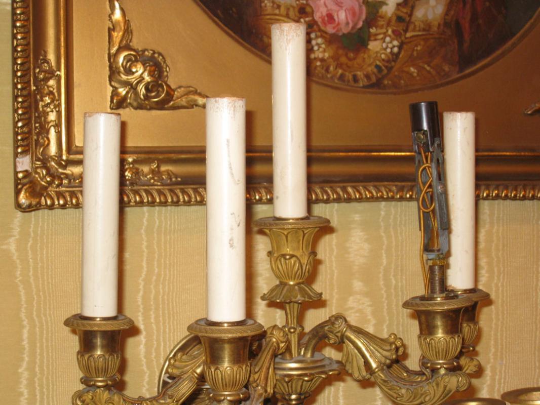 Pair French Louis XV Style Gilt Bronze Neoclassical Sconces