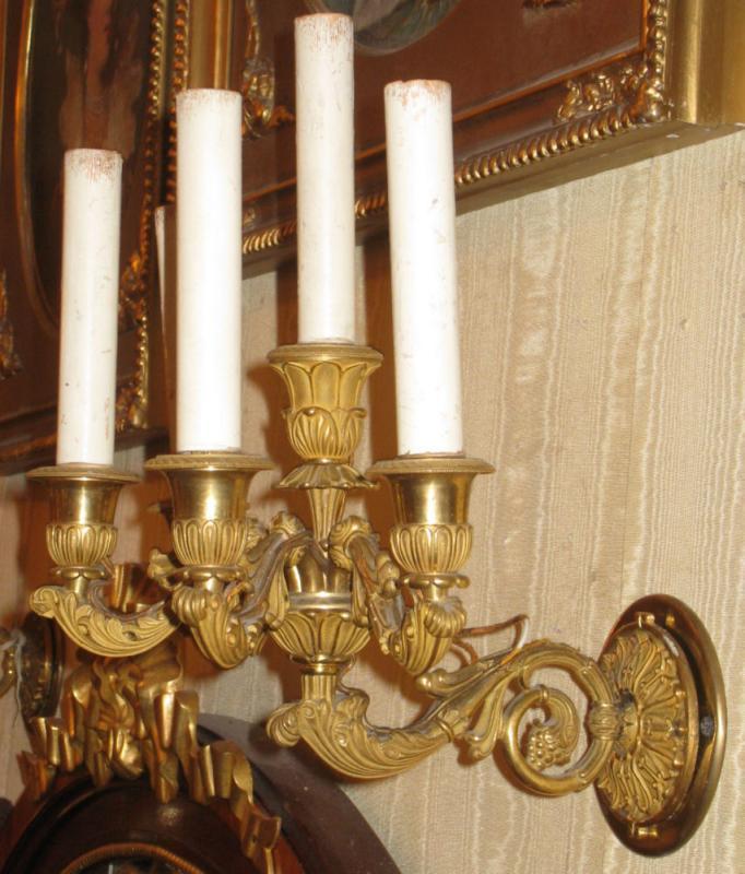 Pair French Louis XV Style Gilt Bronze Neoclassical Sconces