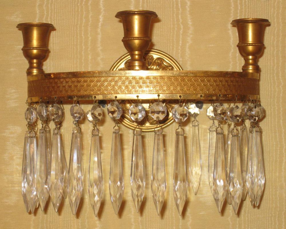 Pair French Empire Style Gilt Bronze Neoclassical Hoop Style Sconces
