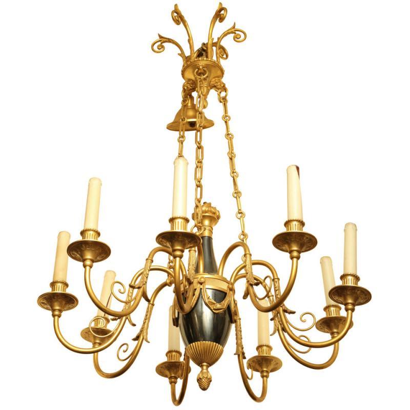 Antique Neoclassical Russian Empire Gilt Bronze Chandelier