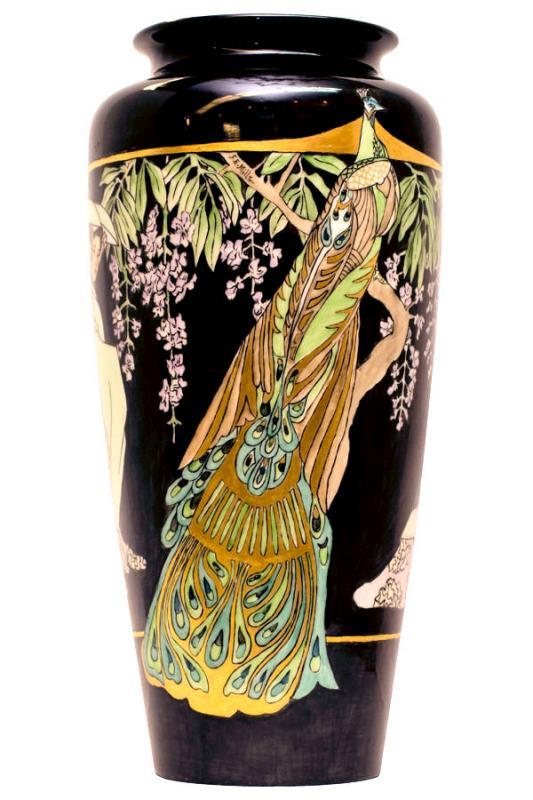 T&V Limoges Japanese Style French Art Nouveau Porcelain Vase by F.E. Mills