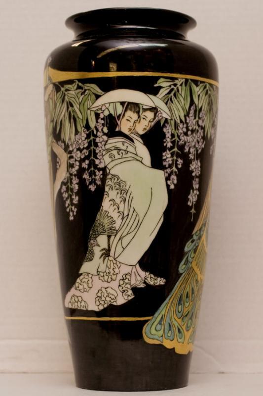 T&V Limoges Japanese Style French Art Nouveau Porcelain Vase by F.E. Mills