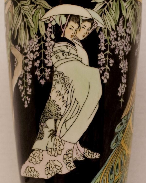 T&V Limoges Japanese Style French Art Nouveau Porcelain Vase by F.E. Mills