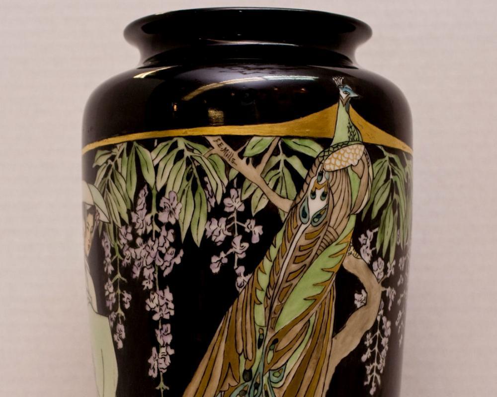 T&V Limoges Japanese Style French Art Nouveau Porcelain Vase by F.E. Mills