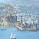 Pair Antique Neopolitan School Gouache Watercolor Paintings of Naples Harbor