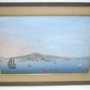 Pair Antique Neopolitan School Gouache Watercolor Paintings of Naples Harbor