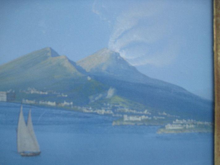 Pair Antique Neopolitan School Gouache Watercolor Paintings of Naples Harbor