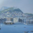 Pair Antique Neopolitan School Gouache Watercolor Paintings of Naples Harbor