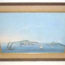 Pair Antique Neopolitan School Gouache Watercolor Paintings of Naples Harbor