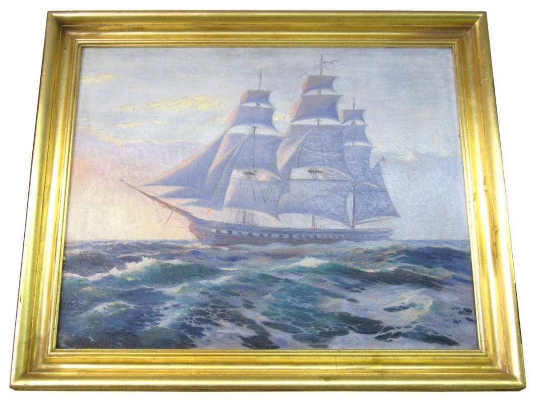 Vadim Morosoff Russian American Seascape Sailing War Ship Oil Painting