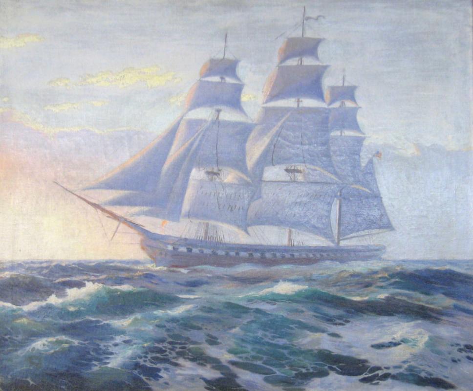 Vadim Morosoff Russian American Seascape Sailing War Ship Oil Painting