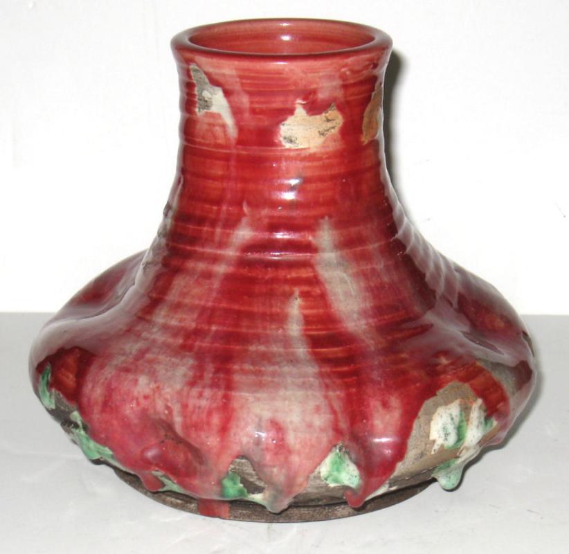 Awaji Japanese Ceramic Pot Vase with Stalacite Glaze c1930
