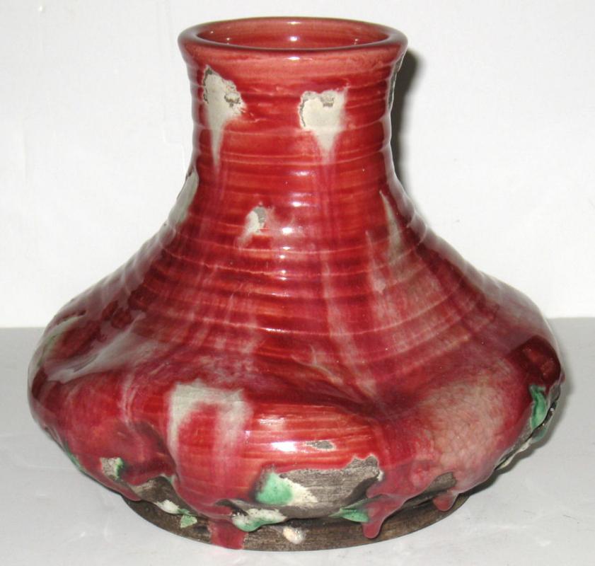 Awaji Japanese Ceramic Pot Vase with Stalacite Glaze c1930