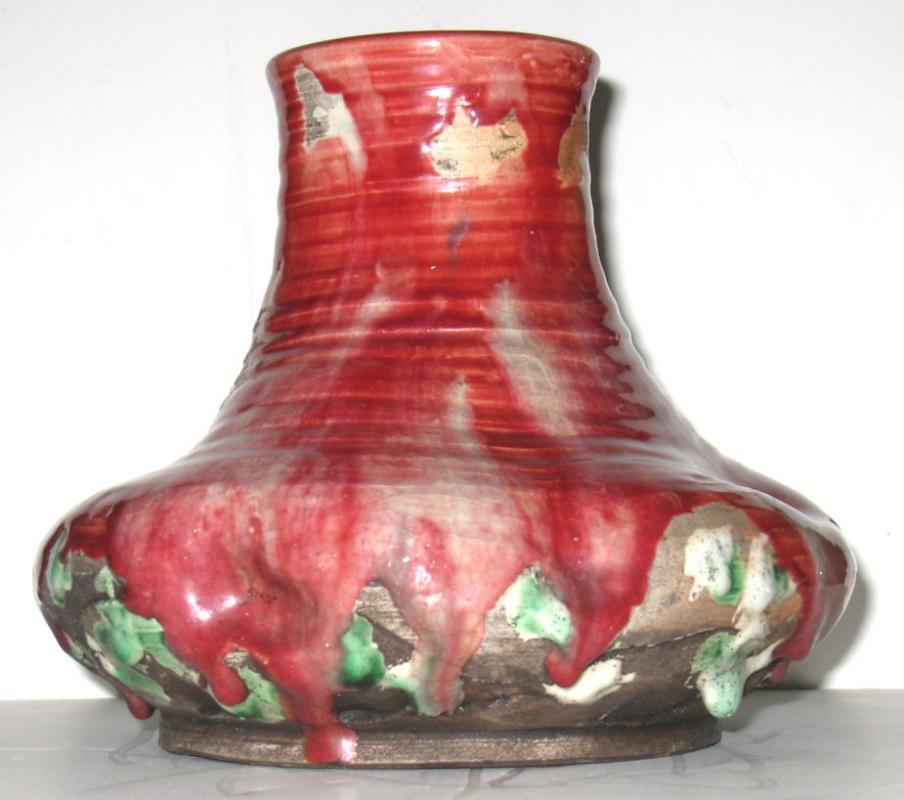 Awaji Japanese Ceramic Pot Vase with Stalacite Glaze c1930