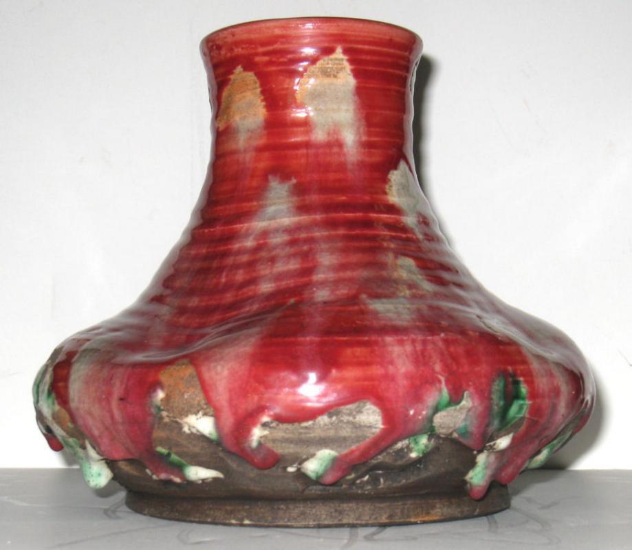 Awaji Japanese Ceramic Pot Vase with Stalacite Glaze c1930