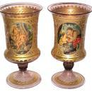 Pair Antique Venetian Neoclassical Parcel Gilt Glass Vases Goblets
