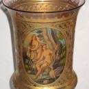 Pair Antique Venetian Neoclassical Parcel Gilt Glass Vases Goblets