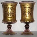 Pair Antique Venetian Neoclassical Parcel Gilt Glass Vases Goblets
