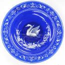 Antique Enameled Cobalt Blue Glass Tazza with Swan