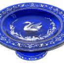 Antique Enameled Cobalt Blue Glass Tazza with Swan