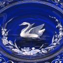 Antique Enameled Cobalt Blue Glass Tazza with Swan