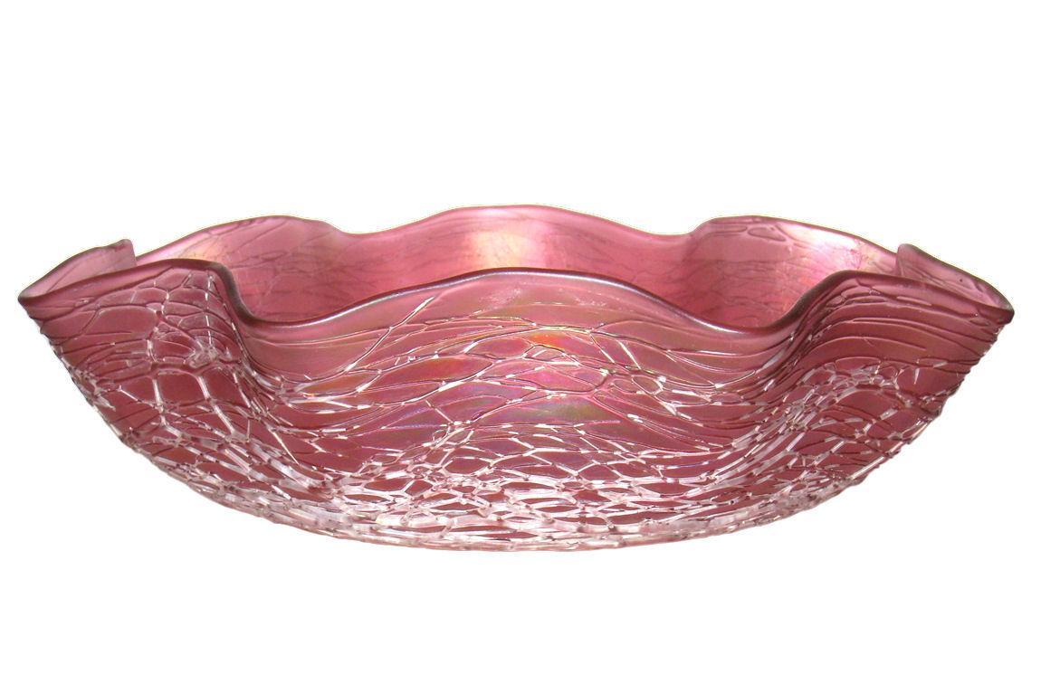 Antique Loetz Chine Décor Salmon Red Centerpiece Bowl