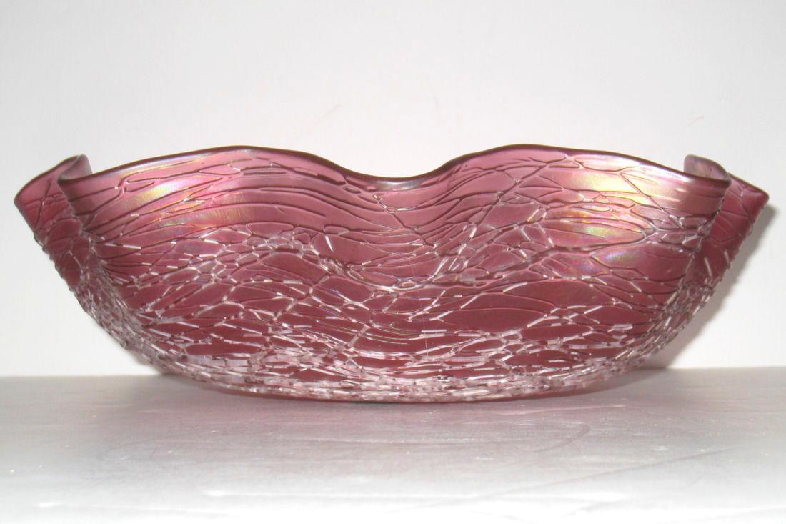 Antique Loetz Chine Décor Salmon Red Centerpiece Bowl