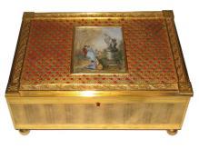 Antique European Gilt Metal Jewelry Box Casket with Miniature Painting