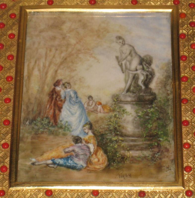 Antique European Gilt Metal Jewelry Box Casket with Miniature Painting