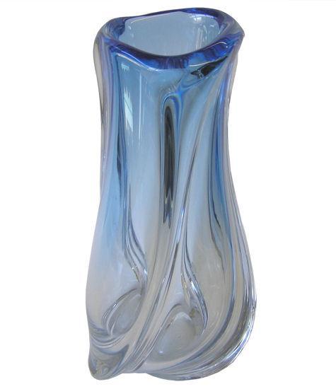 Val St Lambert Blue-to-Clear Glass Vase
