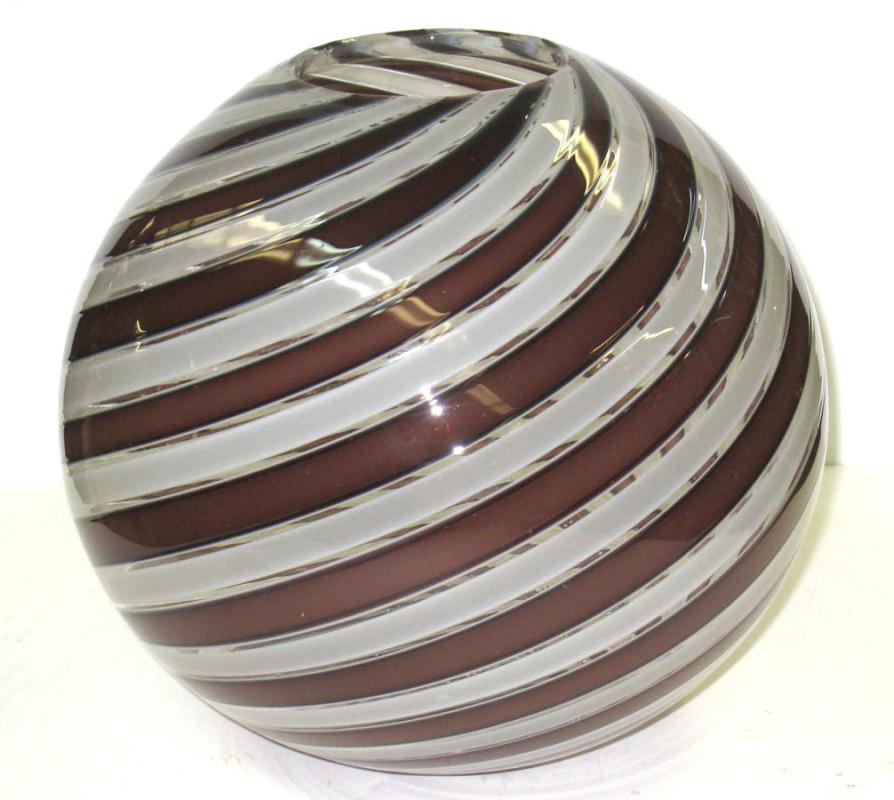Venini Murano Italian Bulbous Glass Vase with Swirling Canes