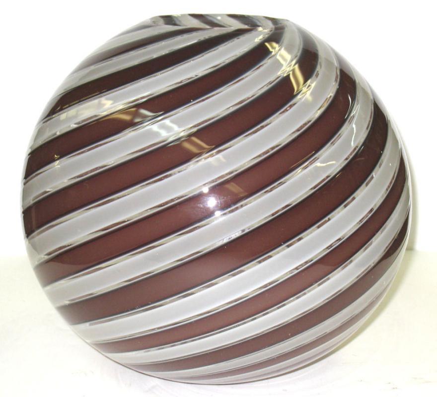 Venini Murano Italian Bulbous Glass Vase with Swirling Canes