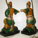 Pair Chinese Figurative Polychrome Glazed Ceramic Ceiling Tile Lamps
