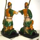 Pair Chinese Figurative Polychrome Glazed Ceramic Ceiling Tile Lamps